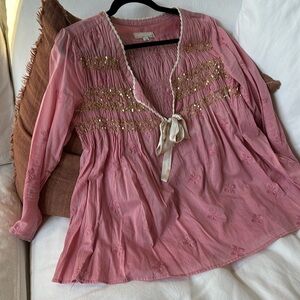 Odd Molly Pink Blouse with Gold Accents